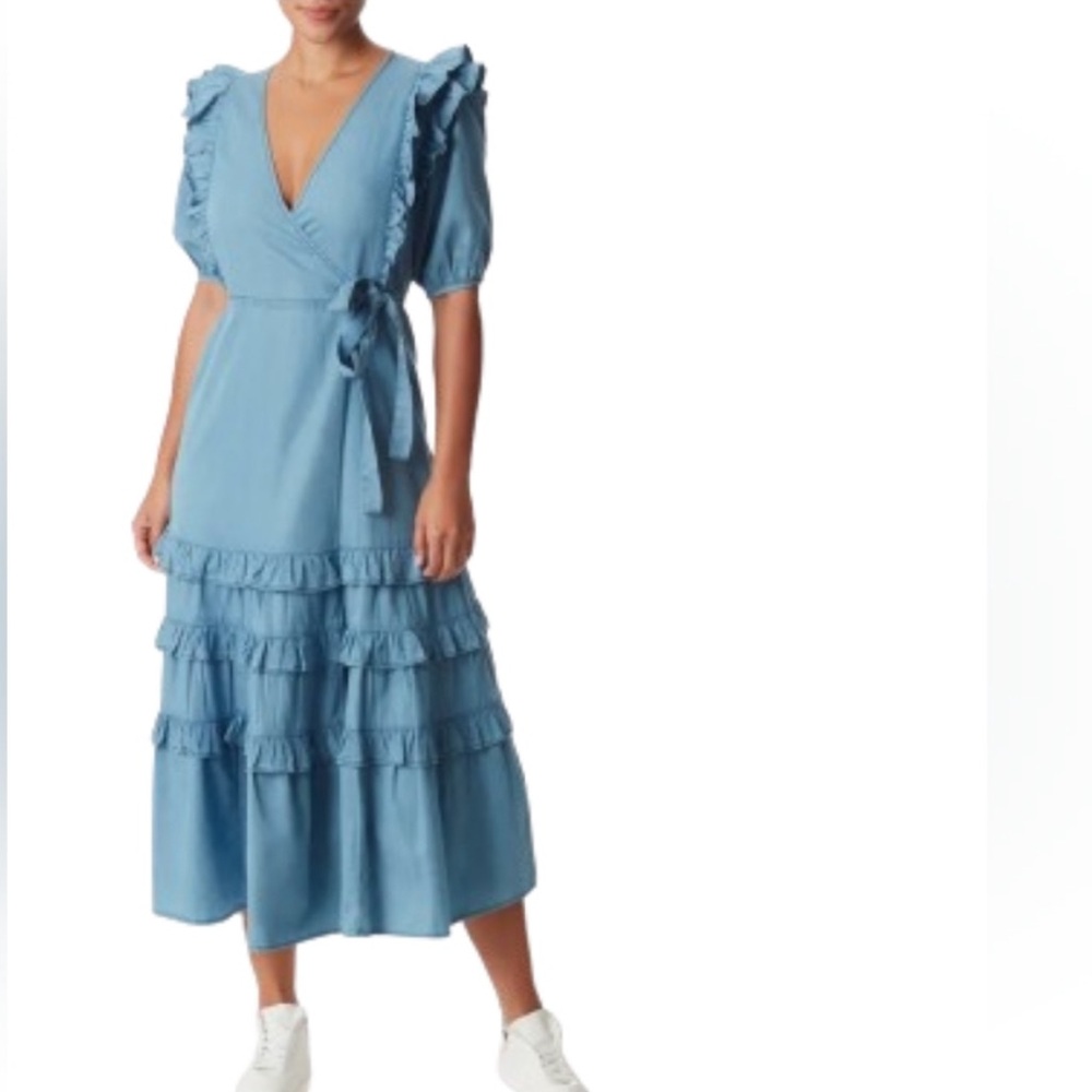 Sam Edelman NWT Ophelia Wrap Denim Blue Dress 16 Midi Maxi